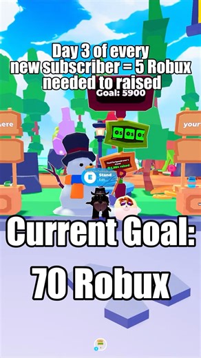Day 3 of Every New Subscriber = 5 Robux