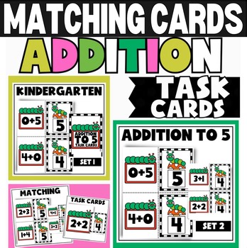 Kindergarten Addition Within 5 Math Center Task Cards | Caterpillar