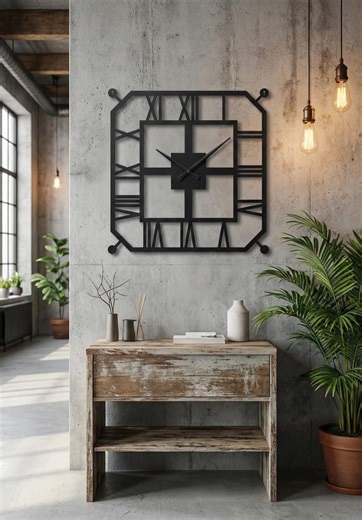 Large Square Metal Wall Clock | Roman Numeral Industrial Art | Minimalist Living Room Decor - Etsy