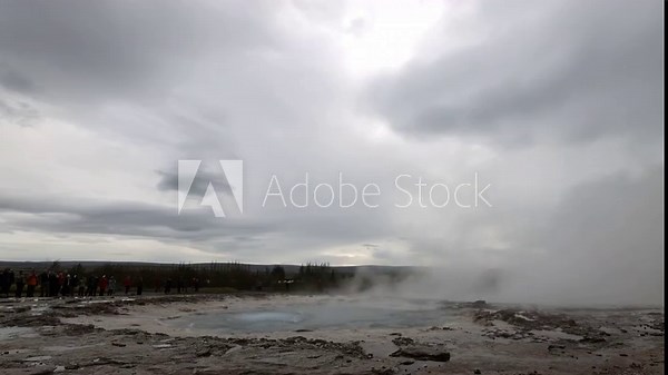 Geyser eruption at Strokkur Iceland A powerful burst of the Strokkur geyser shooting boiling water into the air in Iceland, 2025