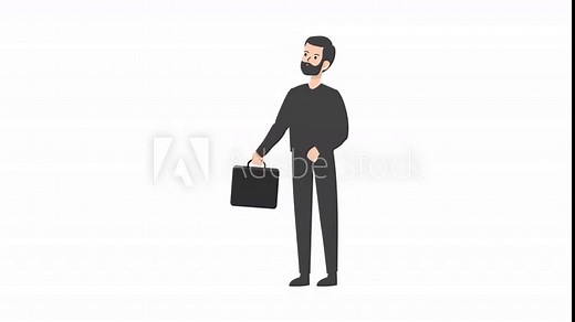 Business man vector characters set. Cartoon character creation of male office person holding briefcase and talking for presentation with different pose and gestures. Vector illustration animatiom
