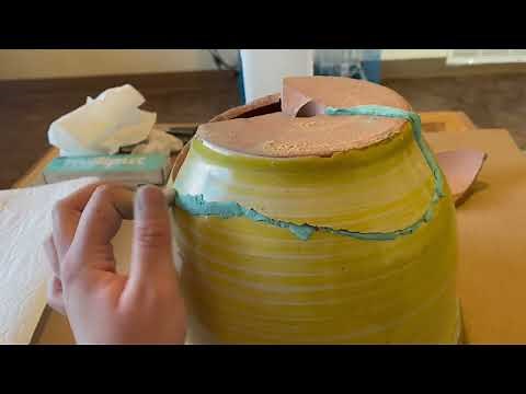 Repairing ceramic terra-cotta pot with Milliput