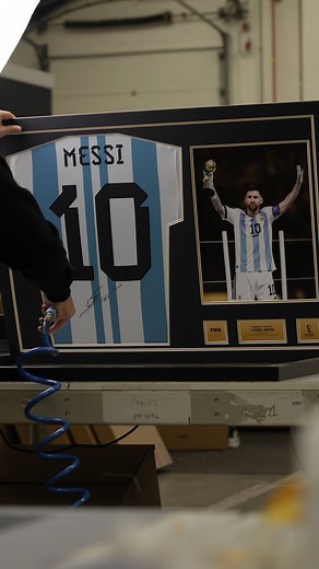 ASMR Framing with a Lionel Messi signed 2022 Argentina shirt🔊🇦🇷 Today marks one year until the 2026 FIFA World Cup begins in North America, so why not throw it back to the last FIFA World Cup tournament in 2022, when @leomessi lifted the trophy and won player of the tournament!🌟 This 2022 Argentina shirt is the same as the one Messi wore in one of the most iconic moments of his career: lifting that FIFA World Cup trophy!🏆 Officially hand-signed Lionel Messi himself, sit back and watch it ge