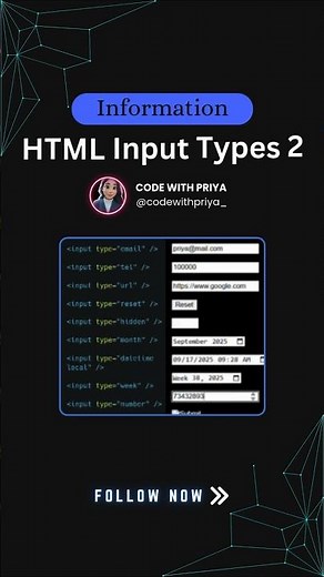 HTML Inputs Type Explained in 30 Sec! Part -2 🔥 | Must know for beginners #shorts