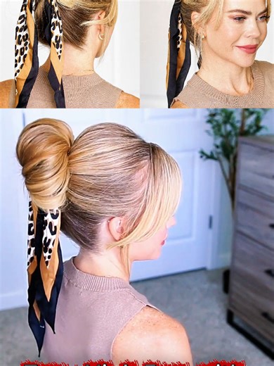 Easy High Bun With Scarf Wrap Tutorial ♥️ Elevated Updo Hairstyle 😍 #hairstyle #viral #longhair #uk #hairtutorials