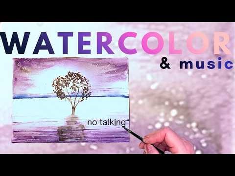 Peaceful Purple Sunset Watercolor • Relaxing Music •