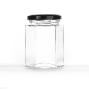 [Hot Item] Hexagonal Various Sizes Airtight Glass Storage Jar Glass Honey Jar 100ml 180ml 280ml 380ml 500ml