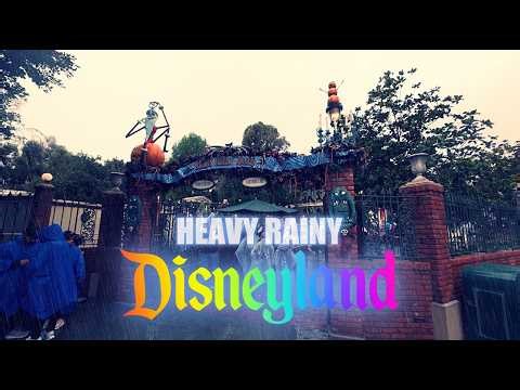 Heavy Rain Walk at Disneyland Park | Rainy🌧️ Day Atmosphere, Relaxing Walking Tour, 4K