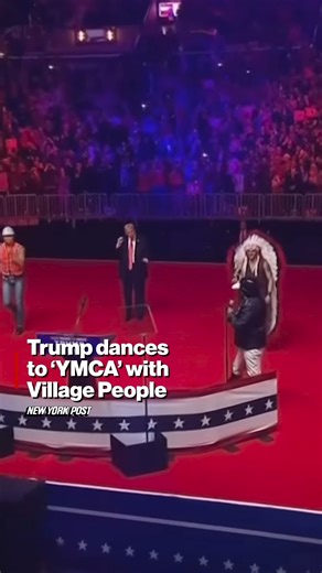 Donald Trump was all smiles as he danced and clapped along with the Village People onstage to "YMCA" at his Washington, DC, rally. | New York Post