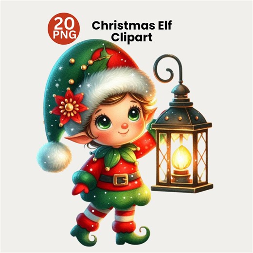Christmas Elf Clipart Watercolor, 20 PNG, Cute Holiday Elf Characters, Santa Helper Elf Illustration, Transparent PNG - Etsy