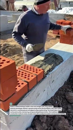 Bricklayer Builds Perfect Wall Fast #Bricklaying #Construction #Masonry