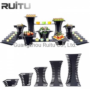 [Hot Item] Catering Buffet Display Risers Restaurant Stainless Steel Table Wedding Decorative Beautiful Skyline Multi Layer Dessert Cake Rack Stand Black Buffet Food Stand