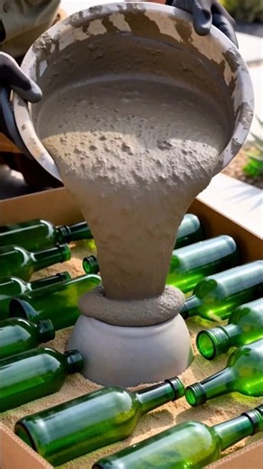 DIY Fire Pit Table: Concrete & Glass Bottle Build with Stools #diy #upcycling
