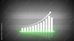 Bar chart for growing business progress by month. Developing company growth during the year. Financial business diagram charts and stock numbers showing profits over time dynamically