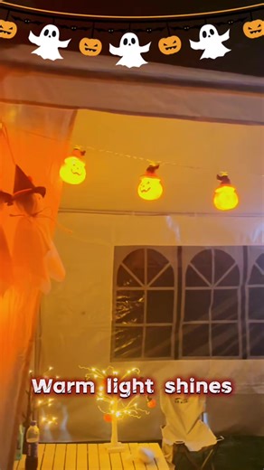 Pumpkin light strings brighten outdoor corridors and yards. Warm light through patterns, waterproof. Want your party to shine? Hang them! #halloween #pumpkinlight #stringlights #tiktokshopblackfriday #tiktokshopblackfriday