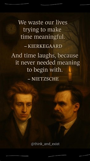 Title: The Joke of Time Caption: We chase clocks as if they hold purpose, building calendars out of hope and fear. Every second becomes a mirror for our need to matter — yet time remains untouched, indifferent, eternal. We give it names, stories, and meaning, but time only watches and smiles. Because it was never waiting to be understood — only endured. Hashtags: #philosophy #kierkegaard #nietzsche #existentialism #time #meaning #truth #deepthoughts #reflection #life #thinkers #fblifestyle | Thi