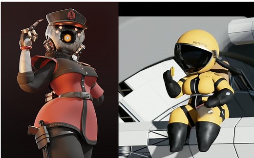 【原创3D动画合集】Blender大佬的可爱女机器人长官和女航天员动画【作者DatowdaArts】【1080P】