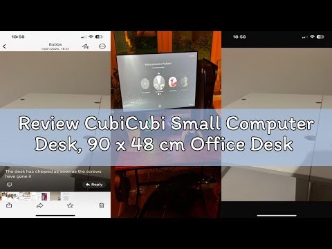 Review CubiCubi Small Computer Desk, 90 x 48 cm Office Desk with Reversible Storage Shelves, Modern