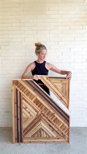 1.1K views · 28 reactions | A unique twist on a typical rectangle shape. Made entirely out of cedar with black accents, these pieces consist of two separate elements that create a striking rectangle. Bonus, it smells so good! "Cedar Series" now available on my website. www.thebirchandbloom.com #woodart #woodcreativity #texasartist #geometricart #cedar | Birch + Bloom | Facebook