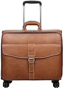 Leathario Leather Rolling Laptop Case Wheeled Briefcase Suitcase Roller Boarding