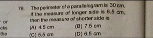 76. The perimeter of a parallelogram is 30 cm . If the measure ... | Filo
