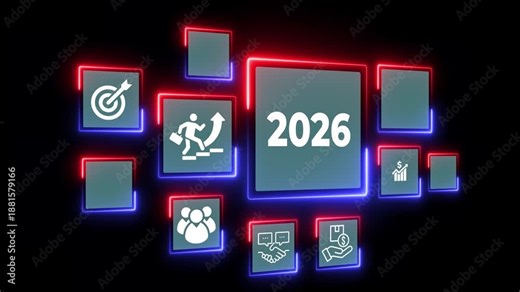 2026 new year business goals and strategic planning concept on the transparent background. challenge business target in 2026. Motion graphics of corporate plan 2026. 4k video animation.