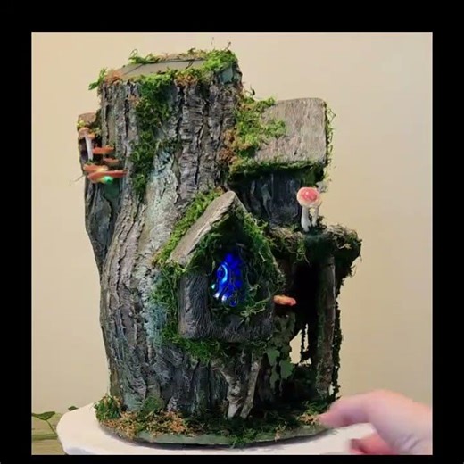 Lighted fairy stump house