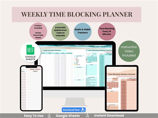 Weekly Time Blocking Planner – Google Sheets, 3 Colors (digital Download) - Etsy