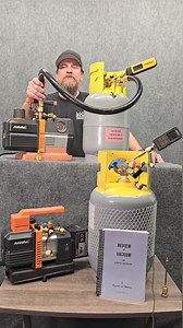 I got in 2 brand new recovery tanks. They are shipped with nitrogen, so it has to be purged and a vacuum pulled. Perfect time to test vacuum hoses! On the top I used my 8CFM vacuum pump with 1/4 pressure hoses and manifold that so many use. I removed all the low loss fitting but one that was left in the tank. On the bottom I used a 4 CFM battery vacuum pump with 3/4" vacuum hose. Can you guess which one was faster? Love2HVAC #hvactechnician #hvacservice #hvaclife #hvactech #hvac #hvar #NAVAC #lo
