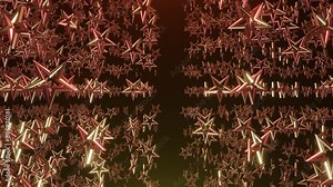 A seamless loop animation featuring hundreds of 3D stars rendered in gold and red colors falling and rotating in a swirling motion against a dark background. The stars create a dynamic and captivating