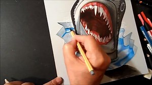 How I Draw a 3D White Shark - Art Drawing