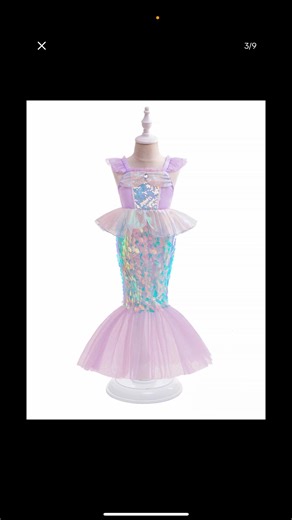 Dress all accessories)Children Mermaid Princess Dress Cosplay Ariel Girls Dress Kids Girls Mermaid Princess Dress Ruffle Gradient Cosplay Costume