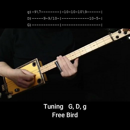 Free Bird by Lynyrd Skynyrd - Intro Solo "No Chat" Lesson For 3 String Cigar Box Slide Guitar w Tab