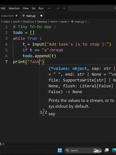 Mini To-Do App in Python #pythonprojects #shorts