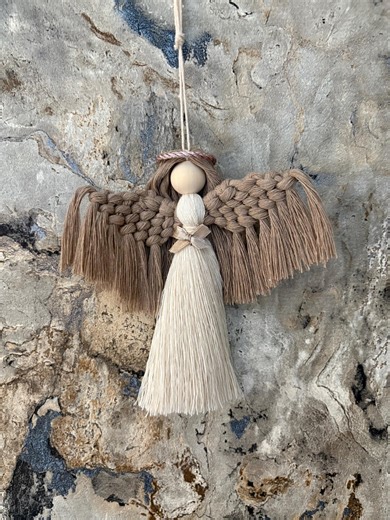 Large Macrame Angel With Boho Wings - Handmade Natural Cotton Wall Decoration, Handmade Protective Angel - Etsy UK
