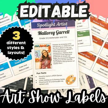 Editable Art Show Labels, End of Year, Classroom Decor and Exhibition, K-12