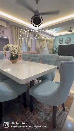 Ella House Tour : Pn Linda, Karak One of the set the she choose, dining table & chair in Tiffany Blue Linen. So beautiful❤️‍🔥 | Ella Furniture Malaysia