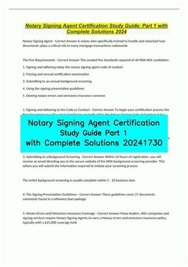 Notary Signing Agent Certification Study Guide Part 1 with Complete Solutions 20241730 video