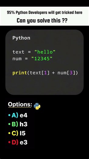 𝟭% 𝗕𝗲𝘁𝘁𝗲𝗿 𝗘𝘃𝗲𝗿𝘆𝗱𝗮𝘆 🧠 Python Indexing Challenge 95% developers.. #shorts #motivation