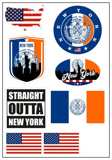 New York Sticker Map 8 Pieces - USA Car Motorcycle Biker Flag Sticker Decal Vinyl ST