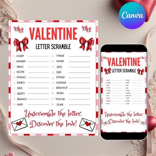 Valentine Word Scramble Game , Printable Valentine Puzzle , Galantines' Day Activity, DIY Text, Instant Download - Etsy