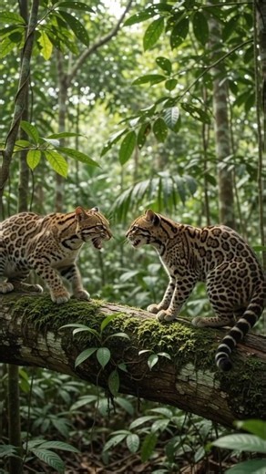 Ocelot vs margay, same size, rapid pounces and claw attacks