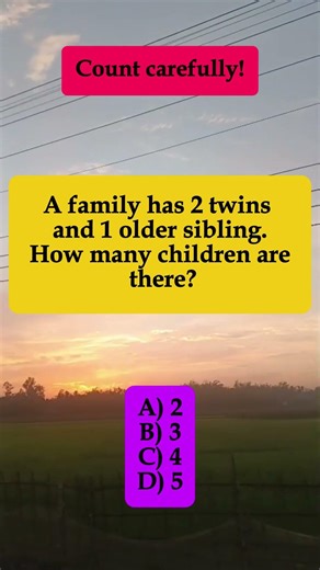 👨‍👩‍👧‍👦 2 Twins + 1 Older Sibling – How Many Children? #shorts #math #brainteaser #iqvistax #riddle