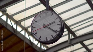 Public clock on the train station in 4k