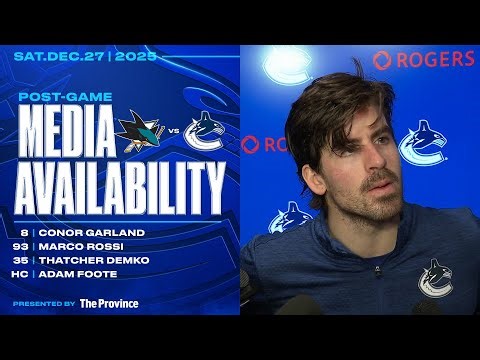 Garland, Rossi, Demko & Adam Foote Post-Game Media | Canucks vs. Sharks (Dec 27, 2025)