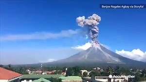 Over 56,000 people have fled their homes as Mount Mayon continues to erupt, spewing lava and ash -- the lava gushing as high as 2300 feet up into the air. | AccuWeather