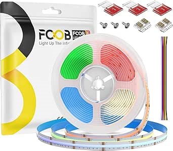 COB RGBCCT LED Strip Lights 16.4FT RGB + Tunable White 3000K-6000K, 24V Flexible High Density Strips 840LEDs/m, Cuttable 12mm Width Tape Light for Bedroom Kitchen Cabinet (No Power/Controller)