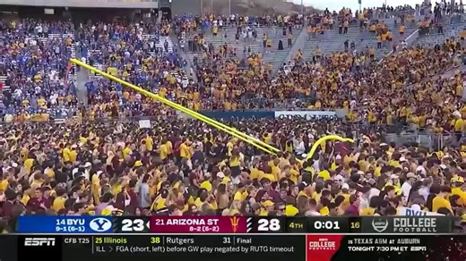 Arizona State Sun Devils fans prematurely rushed the field and took down the goal post with one second left in the game 😬 | ESPN