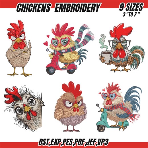 Crazy Chicken Embroidery Design, Funny Angry Chicken Machine File (instant Download) - Etsy