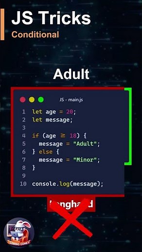 JavaScript Tips and Tricks | Conditional Longhand Shorthand #coding #shorts #programming #js #es6